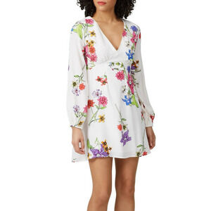 Roam Sardina Dress V-Neck White Floral Printed Size M